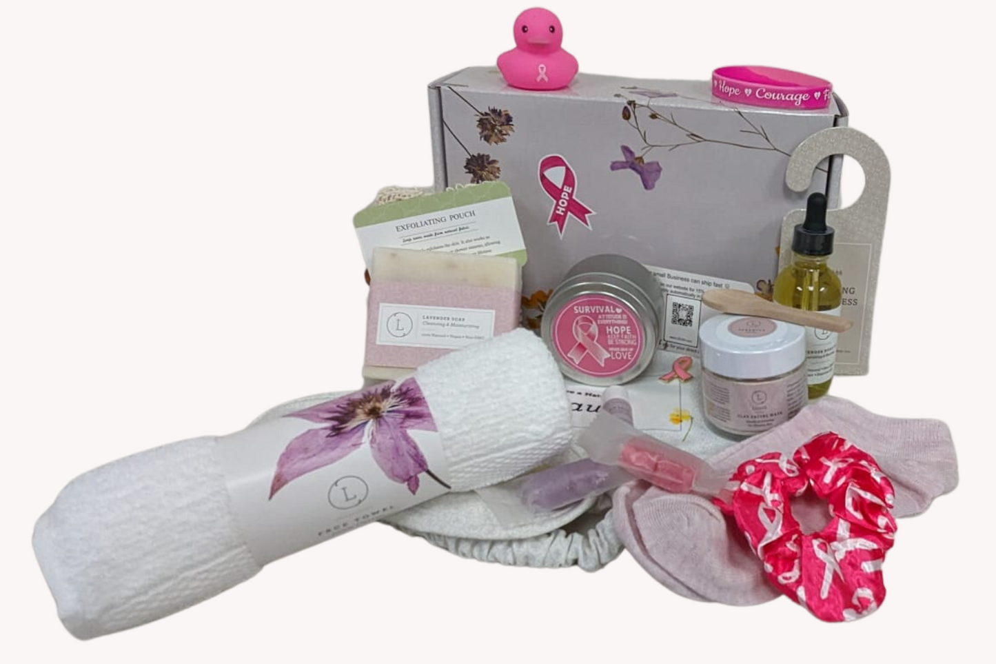 Breast cancer Awareness Gift Box - Hope for a warrior / a survivor / a mother - this is a support care pamper package -  Natural Lavender Bath & Body Relaxing Package by Lizush