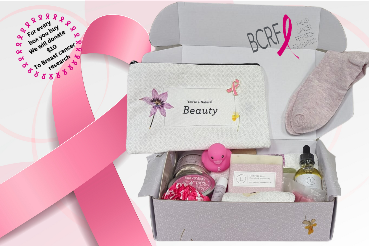 Breast cancer Awareness Gift Box - Hope for a warrior / a survivor / a mother - this is a support care pamper package -  Natural Lavender Bath & Body Relaxing Package by Lizush